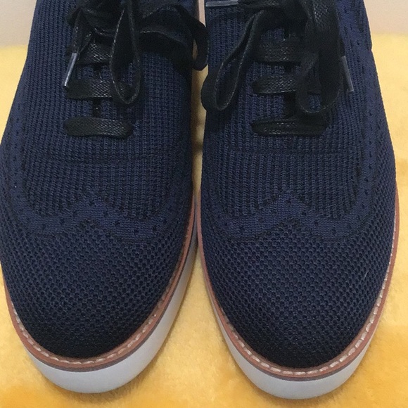 EUC. ZARA Fabric Platform Lace up Sneakers Navy Blue - Picture 3 of 15